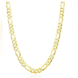 24K GB Yellow Gold Over Sterling Silver 7mm Figaro Chain (Solid Links) 30" 2.4oz